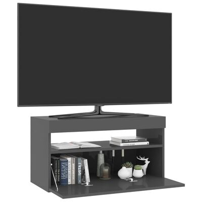 vidaXL Móvel de TV com luzes LED 75x35x40 cm cinzento brilhante