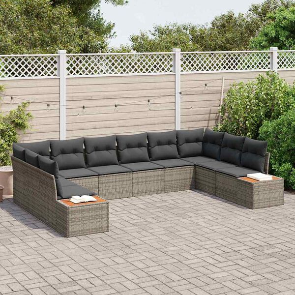 vidaXL Conjunto de Sof&aacute; de Jardim 10 pcs Cinzeto Polirattan
