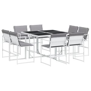 vidaXL 9 pcs conj. de jantar p/ jardim c/ almofad&otilde;es textilene branco