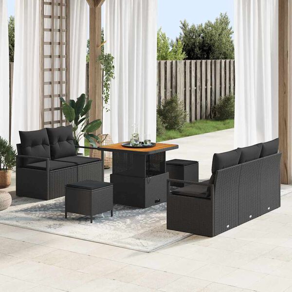 vidaXL Conjunto de Sof&aacute; de Jardim 8 pcs Preto Rattan Sint&eacute;tico