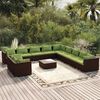vidaXL 12 pcs conjunto lounge de jardim c/ almofad&otilde;es vime PE castanho