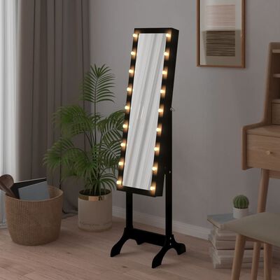 vidaXL Espelho de pé com luzes LED 34x37x146 cm preto