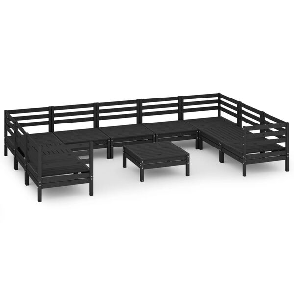 vidaXL 10 pcs conjunto lounge de jardim pinho maci&ccedil;o preto