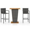 vidaXL 3 pcs conjunto de bar para jardim cinzento