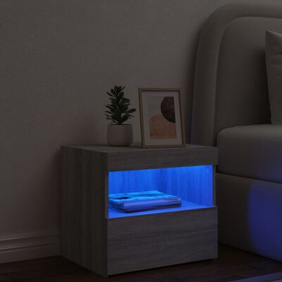 vidaXL Mesa de cabeceira com luzes LED 50x40x45 cm cinzento-sonoma
