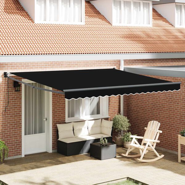 vidaXL Toldo Retr&aacute;til Preto 400 &times; 300 cm Poli&eacute;ster e Alum&iacute;nio