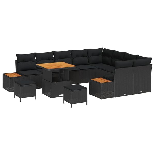 vidaXL Conjunto de Sof&aacute; de Jardim com almofada Preto Rattan Sint&eacute;tico