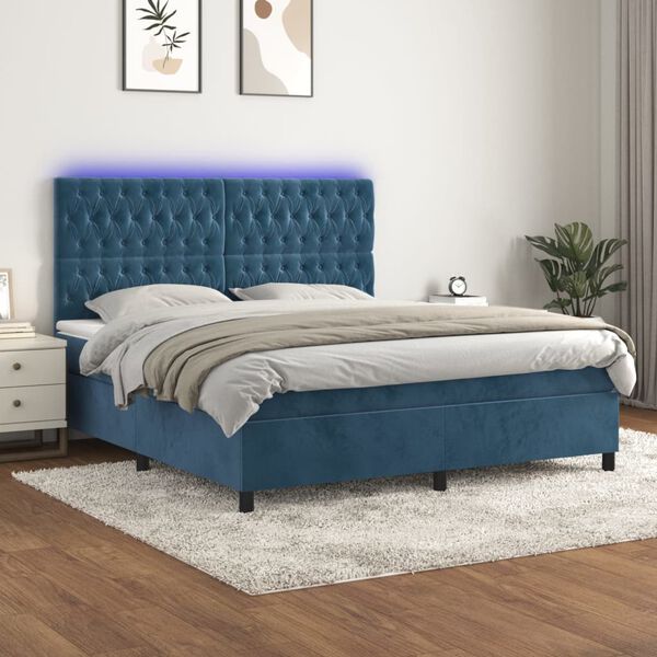 vidaXL Cama box spring c/ colch&atilde;o/LED 180x200 cm veludo azul-escuro