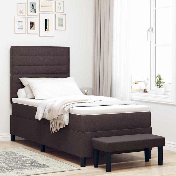 vidaXL Cama Box com colch&atilde;o Marrom Escuro 90 x 200 cm tecido