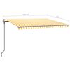 vidaXL Toldo autom. LED e sensor de vento 4,5x3 m amarelo e branco