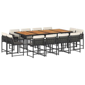vidaXL 13 pcs conjunto de jantar p/jardim com almofad&otilde;es vime PE preto