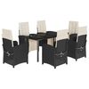 vidaXL 7 pcs conjunto de jantar p/ jardim c/ almofad&otilde;es vime PE preto