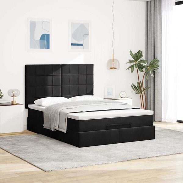 vidaXL Estrutura de cama otomana com colch&otilde;es 140x190 cm veludo preto