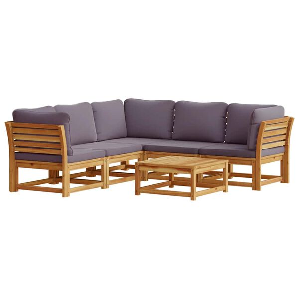 vidaXL 6 pcs conjunto lounge jardim c/almofadões madeira maciça acácia