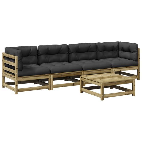vidaXL 5 pcs conjunto sof&aacute;s de jardim c/ almofad&otilde;es pinho impregnado
