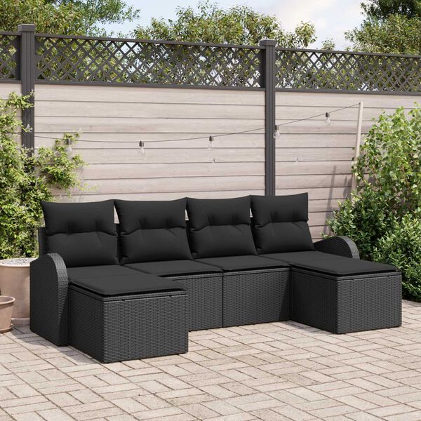 vidaXL Conjunto de Sof&aacute; de Jardim 6 pcs Preto Rattan de Polipropileno
