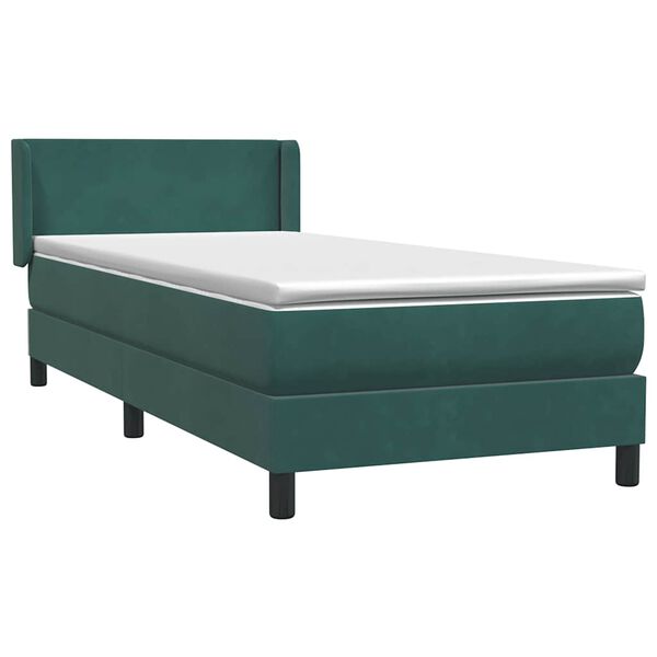 vidaXL Cama com molas/colch&atilde;o verde-escuro 80x220 cm veludo