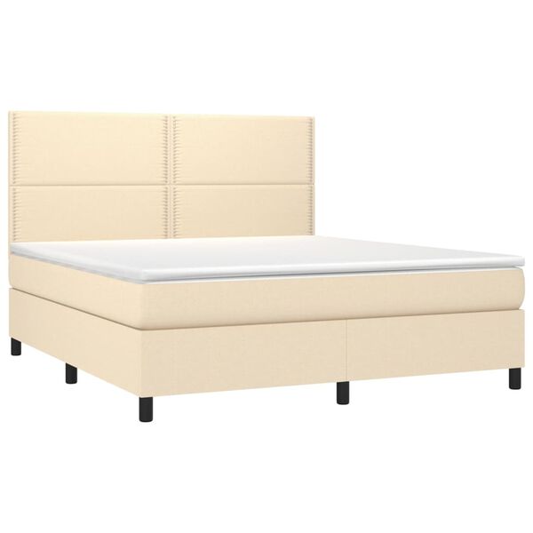 vidaXL Cama box spring c/ colch&atilde;o e LED 180x200 cm tecido cor creme