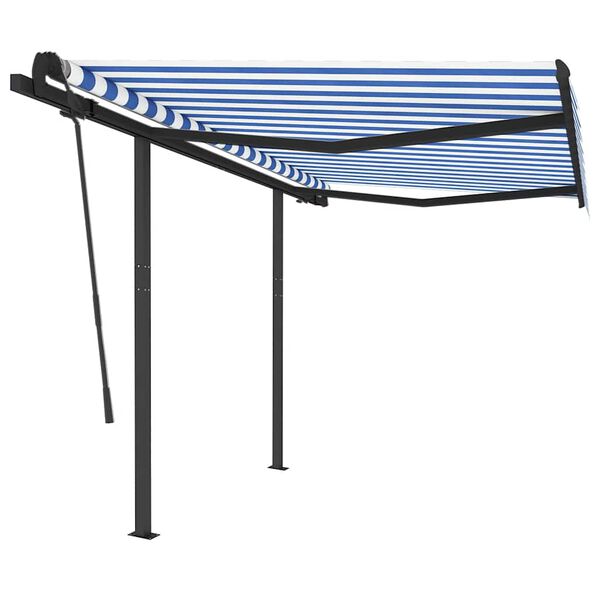vidaXL Toldo retr&aacute;til manual com postes 3,5x2,5 m azul e branco