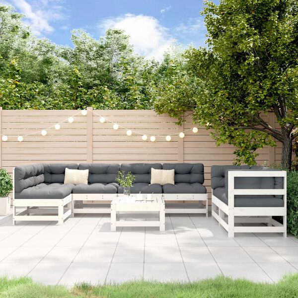 vidaXL 8 pcs conjunto lounge de jardim pinho maciço branco