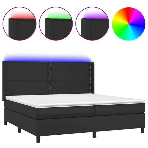 vidaXL Cama box spring c/ colch&atilde;o/LED 200x200cm couro artificial preto