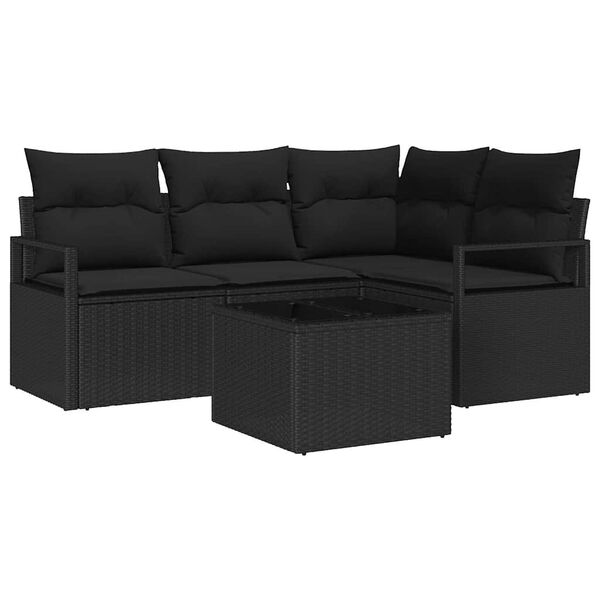 vidaXL Conjunto de Sof&aacute;s 5 pcs Preto vime PE
