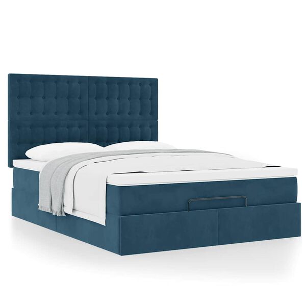 vidaXL Estrutura cama otomana colch&otilde;es 140x190 cm veludo azul escuro