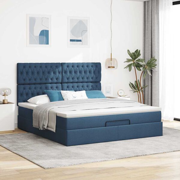 Estrutura de cama otomana vidaXL com tecido azul colch&atilde;o 180x200cm