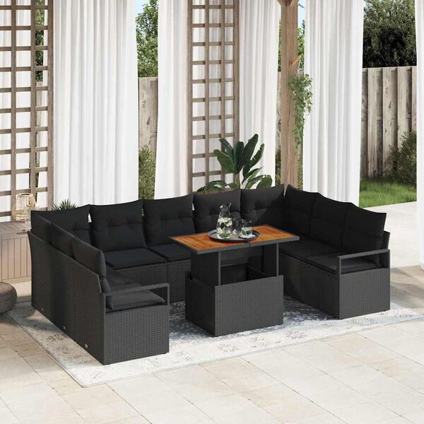 vidaXL Conjunto de Sof&aacute; de Jardim 10 pcs Preto Rattan Sint&eacute;tico