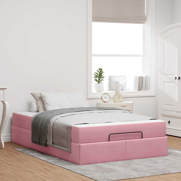 vidaXL Estrutura de cama com colch&atilde;o com colch&atilde;o 2 pcs Rosa Veludo