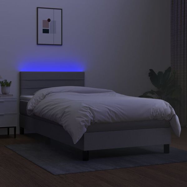 vidaXL Cama box spring c/ colch&atilde;o e LED 90x200 cm tecido cinza-claro