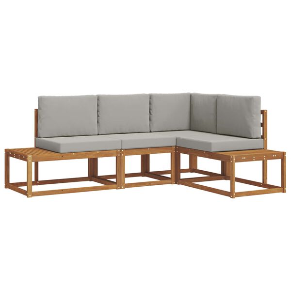 vidaXL Conjunto de Sof&aacute;s para Exterior 4 Pe&ccedil;a Cinza Natural e Claro