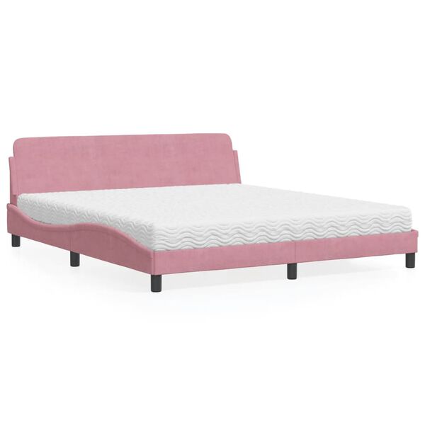 vidaXL Cama com colch&atilde;o Dover 180x200 cm veludo rosa