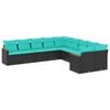 vidaXL Conjunto de sof&aacute; de jardim com 10 pe&ccedil;as e almofadas em rattan sint&eacute;tico preto