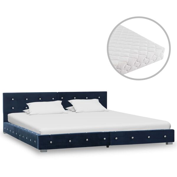 vidaXL Cama com colch&atilde;o 180x200 cm veludo azul