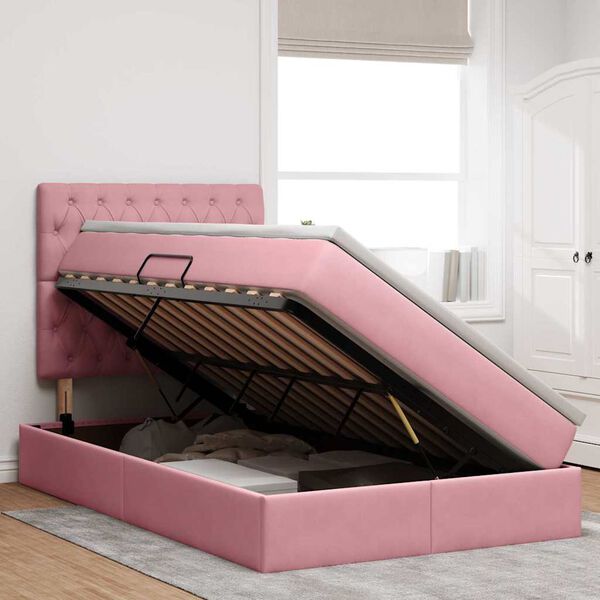 vidaXL Cama com arruma&ccedil;&atilde;o e colch&atilde;o Rosa 120 x 200 cm Veludo