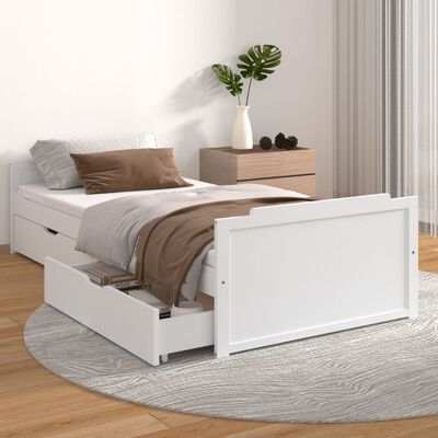 vidaXL Estrutura de cama com gavetas 90x200 cm pinho maciço branco