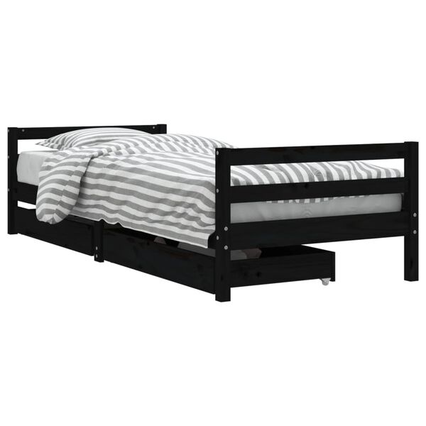 vidaXL Estrutura cama infantil c/ gavetas 80x200cm pinho maciço preto