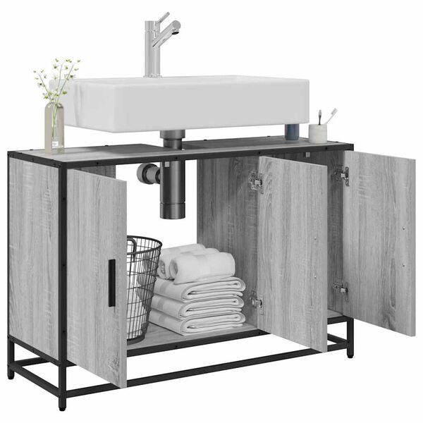 vidaXL Arm&aacute;rio p/ lavat&oacute;rio WC 90x33x60 cm deriv.madeira cinza sonoma