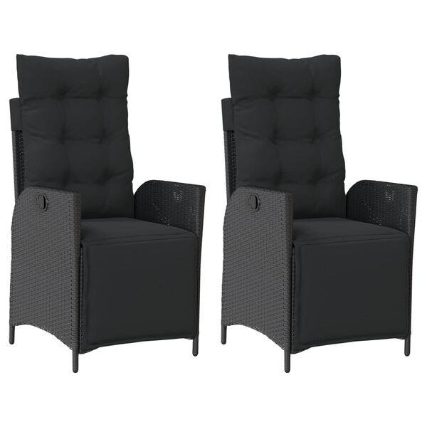 vidaXL Cadeiras jardim reclináveis 2 pcs c/ apoio de pés vime PE preto