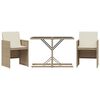 vidaXL 3 pcs conjunto bistr&ocirc; com almofad&otilde;es vime PE bege