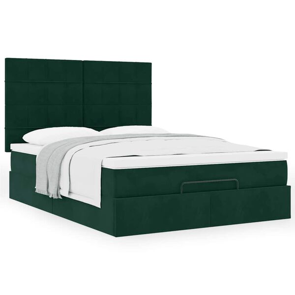 vidaXL Estrutura cama otomana colch&otilde;es 140x200 cm veludo verde escuro