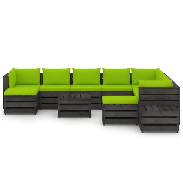 vidaXL 12pcs conj. lounge jardim + almofad&otilde;es madeira impreg. cinzento