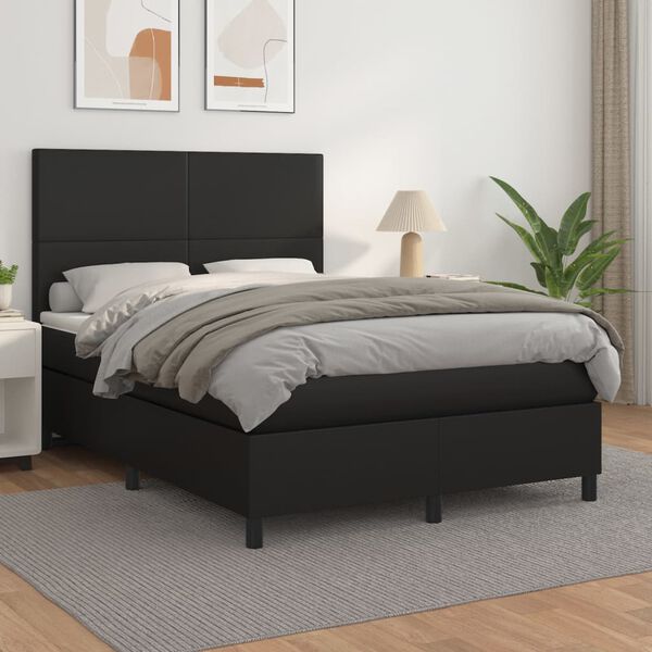 vidaXL Cama com molas/colch&atilde;o 140x200 cm couro artificial preto