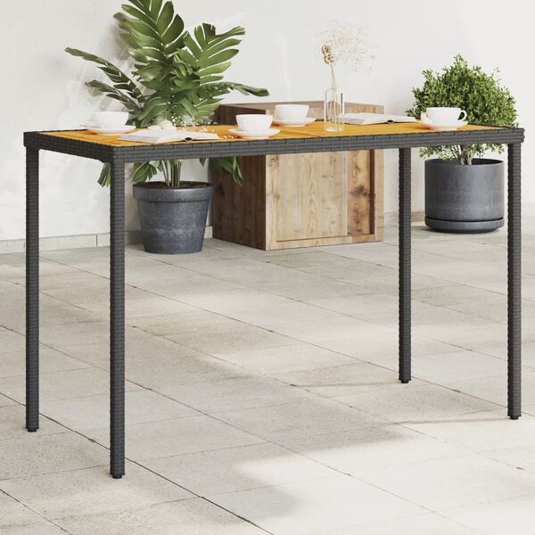 vidaXL Mesa de jardim com tampo em ac&aacute;cia 115x54x74 cm vime PE preto