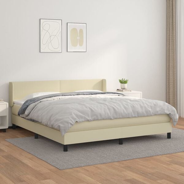 vidaXL Cama com molas/colch&atilde;o 180x200 cm couro artificial cor creme
