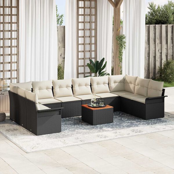 vidaXL Conjunto de Sof&aacute; de Jardim com almofada 11 pcs Preto e Creme