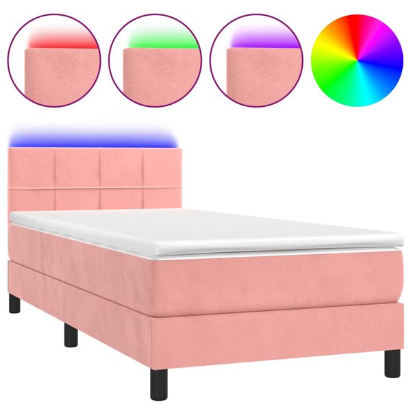 vidaXL Cama box spring c/ colch&atilde;o/LED 80x200 cm veludo rosa