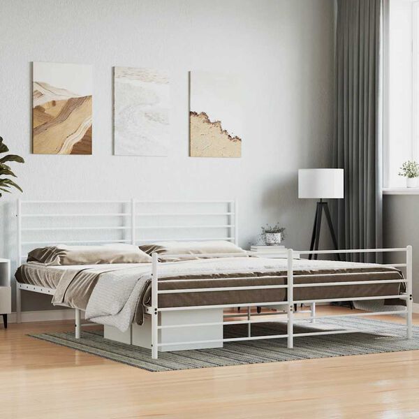 vidaXL Estrutura de cama com cabeceira e p&eacute;s 180x200 cm metal branco