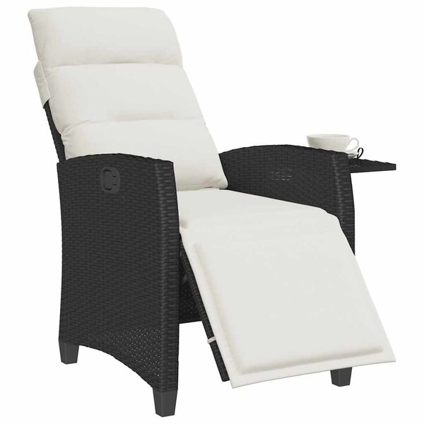 vidaXL Cadeira de jardim reclin&aacute;vel com mesa de apoio vime PE preto